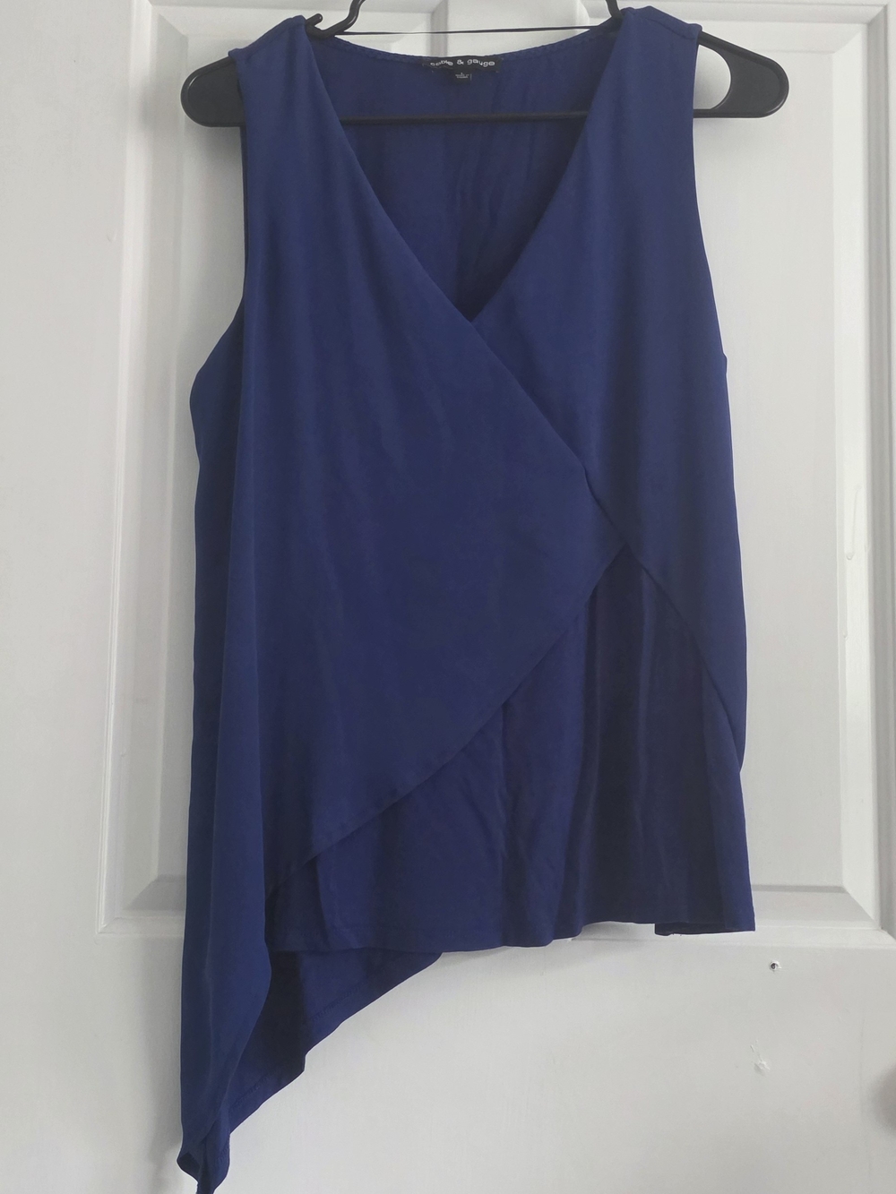 Cable & Gauge Sleeveless Asymmetric Wrap Top - Blue